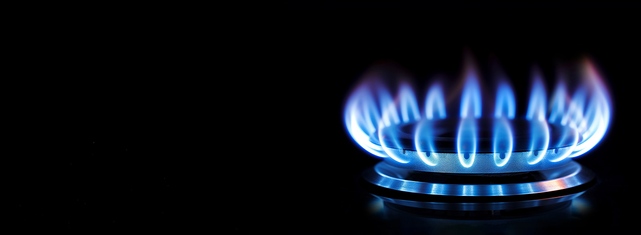Blue natural gas flame from an oven burner